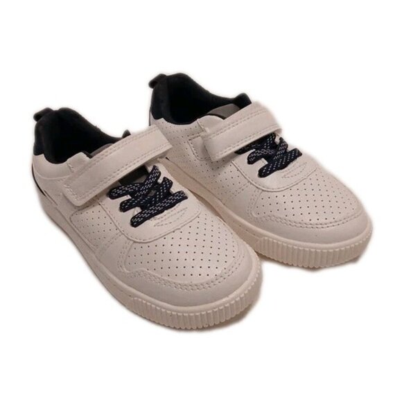 Toddler Boys White Sneakers with Black Detail‎ Lace-Up Hook Loop Closure - Picture 2 of 8